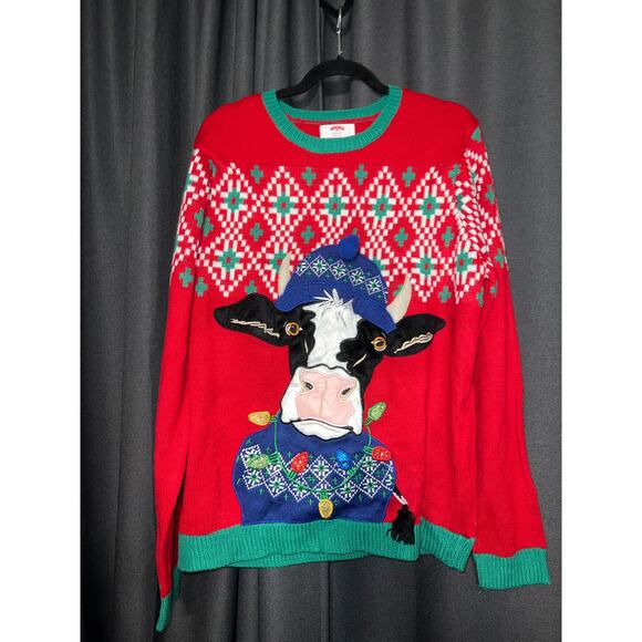 Ugly Christmas Sweater Xmas Size Large Cow - Picture 1 of 3